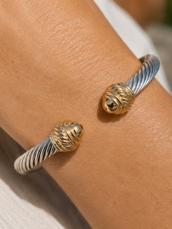 Anthropologie Jewelry - Two-Tone Twisted Cable Cuff Bracelet - Silver and Gold